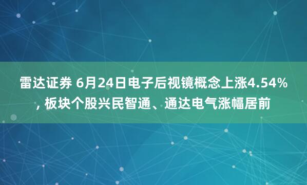 雷达证券 6月24日电子后视镜概念上涨4.54%, 板块个股兴民智通、通达电气涨幅居前